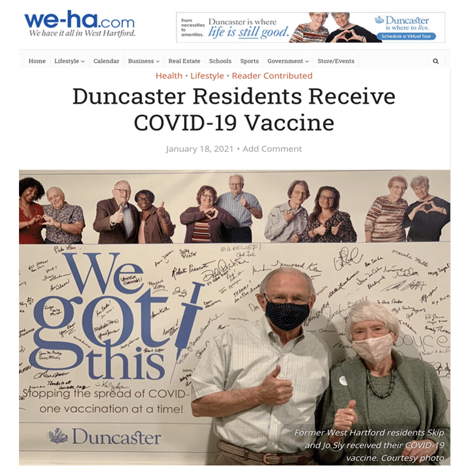 Duncaster is one of the first independent living communities in the state to host a vaccination clinic for its residents.