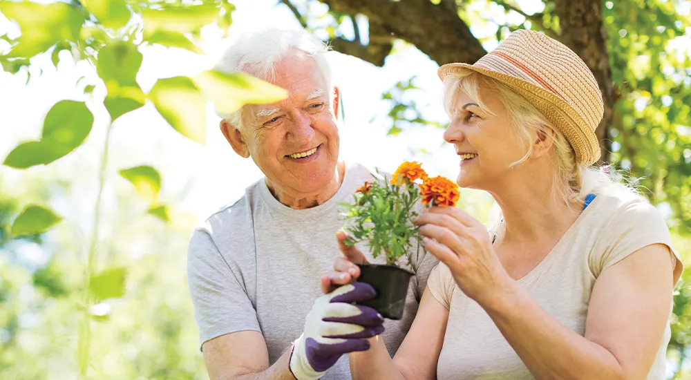 Man and woman gardening