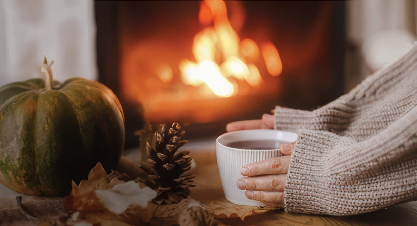 Holding hot drink next to a fire